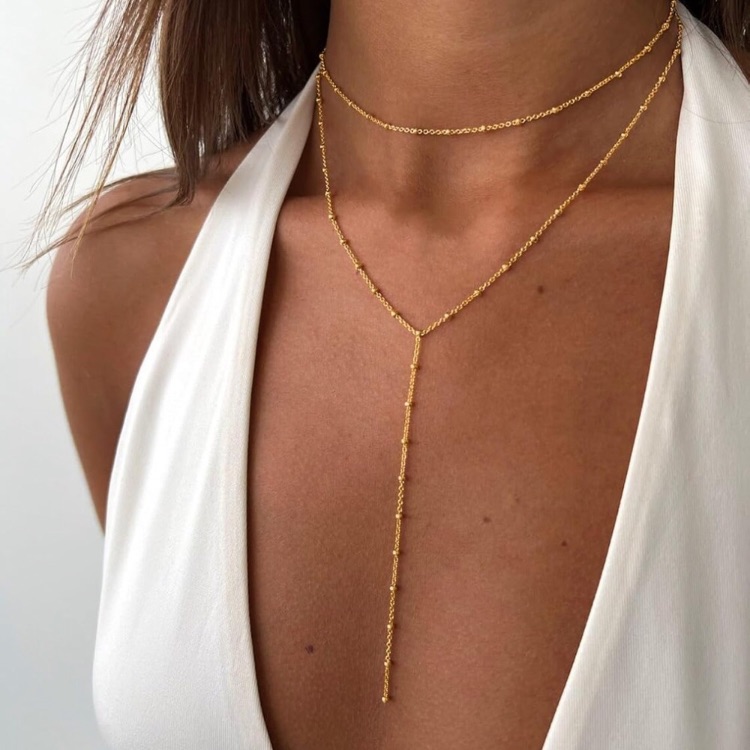 Y Lariat 14k Gold Plated Layered Necklace New 49$